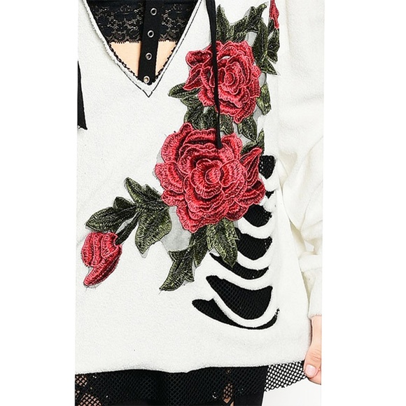 Moto Hippie Distressed Hoodie Tunic Sweater Top WT - Picture 3 of 8